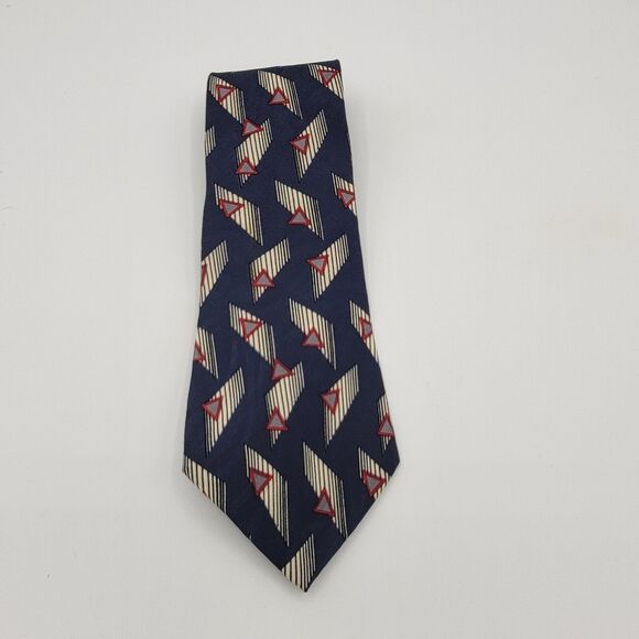 Mens Necktie Austin Grey Silk, Blue Tan Red, Tie, Formal, Size 55 By 4 Vintage - Picture 2 of 6